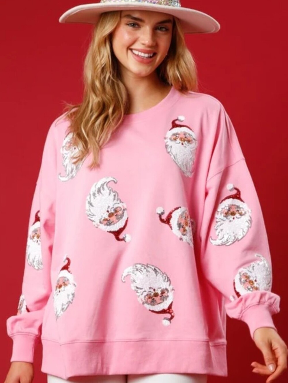 Fantastic Fawn Sequin Santa Pullover Sweatshirt SzL